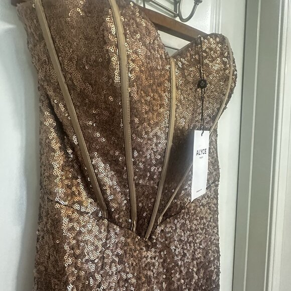 NWT Alyce Paris Formal Gown Dress Sequin Bronze Strapless Prom Pageant Wedding - Picture 16 of 16